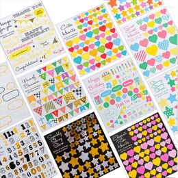 Gift Wrap 11 Sheets Cute Hearts Stickers Banners Brilliant Stars Elegant Notable Numbers Happy Birthday Message Scrapbook Stick Supplies