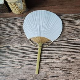 White Round Hand Fans with Bamboo Frame and Handle Wedding Party Favours Gifts Paddle Paper Fan by sea GCB16402