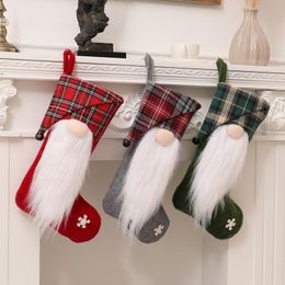 New Christmas Socks Candy Socks Candys Bag Faceless Doll Christmass Sockss Plaid Children's Holiday Gift Pendant GCB16464