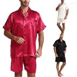 Men's Sleepwear Men's Stain Silk Short Sleeve Pajama Set Men Pajamas Sexy Modern Style Soft Cozy Satin Nightgown Summer