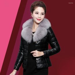 Women's Fur Jacket Women Faux Coat PU Leather Women's Down Cotton-Padded Short Wool-like Winter Veste Femme