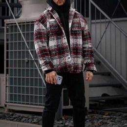 Men's Fur Faux Fur Autumn Fashion Plaid Jackets Men Casual Turn-down Collar Long Sleeve Buttoned Coat Mens Winter Outerwear Streetwear Man Clothing T221007