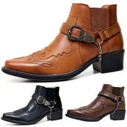 Сапоги плюс размер 38-48 Осенний зимний мужской короткие ботинки модная личность пряжка густой каблук.