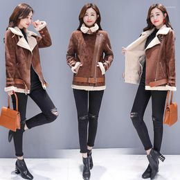 Women's Fur MUMUZI Suede And Sheepskin Patchwork Coat Winter Jacket Warm Windproof Outerwear Casaco Feminino Ropa Invierno Mujer