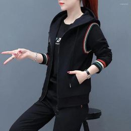 Women's Two Piece Pants 3 Pcs/Set Women Top Vest Set Hooded Autumn Tracksuit Elastic Cuff