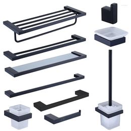 Bath Accessory Set Black/Chrome Bathroom Accessories Sets Wall Mounted Towel Bar Robe Hooks Toilet Paper Roll Holder Stainless Steel