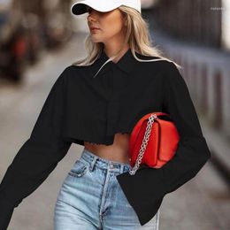 Women's Polos Women Long Sleeve Korean K- Shirt 2022 Spring Fashion Ladies Club Street Sexy Short White Top Blouse