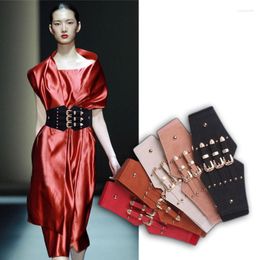 Belts Vintage Women Girdle Metal Buckle Straps PU Leather Wide Elastic Belt For Lady Prom Dresses Decoration Waistband Ceinture Femme