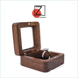 Jewellery Pouches Bags Jewellery Pouches Bags Walnut Wood Ring Box Veet Soft Interior Holder Organiser Wooden Case For Proposal Engagem Dhofx