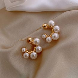 Hoop Earrings Elegant Celebrity Metal Inlaid Pearl For Woman Fashion Jewelry 2022 Luxury Wedding Party Girl's Unusual