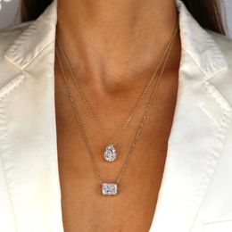 Chains Simple Geometric Single Stone 5A Colorful Cubic Zirconia Tear Drop CZ Necklace Wholesale