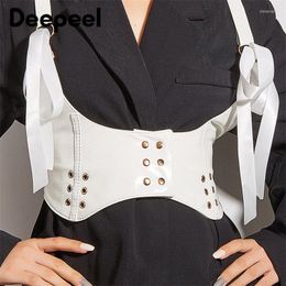 Belts 1Pc Deepeel 65cm Suspender Belt PU Leather Corset Punk Lace-Up Bandage Rivet Elastic Waistband Women's Shapewear Cummerbunds