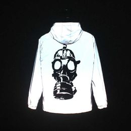 Jackets New Men's Men's 3M Reflective Jacket Cat Hip Hop Funny Pocket hooded waterproof Men women streetwear Windbreaker Jackets Homme Coats T221017