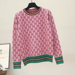 New Loose Knit Sweater Korean Style Pullover Round Neck Geometric Clash Jacquard Casual Designer Sweaters Jumper Pink Sweater