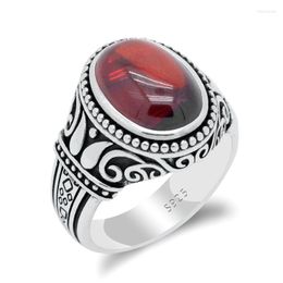 Cluster Rings 925 Silver Ring Men's Red Zircon Inlaid Sterling Vintage Design Jewellery Gifts For Men And Women