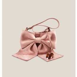 Evening Bags Vintage Suede Bow Underarm Bag Woman New Autumn Fashion All-Match Lady One-Shoulder Handbags Sweet Girls Messenger Bag Pink L221014