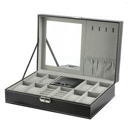 Watch Boxes Jewelry Organizer Box PU Leather With Mirror Storage Case For Pendants Men Women