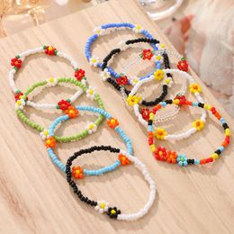 Link Bracelets Vintage Fashion Flower Colorful Rice Bead For Women Trendy Female Adjustable Bracelet Jewellery Gift 2022 Bijoux Femme