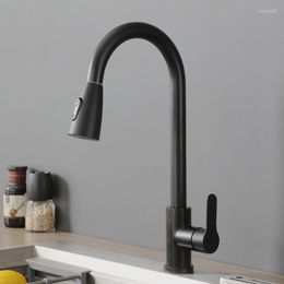 Kitchen Faucets Brushed Nickel Faucet Single Hole Pull Out Spout Sink Mixer Tap Stream Sprayer Head Chrome/Black