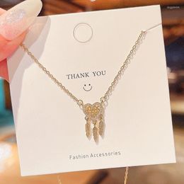 Pendant Necklaces 18k Gold Plated Mesh Heart Tassel Stainless Steel Necklace For Women Zirconia Choker Female Jewelry Gifts