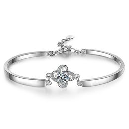 Round Crystal Flower Bracelets Charm Fashion Silver Color Jewelry