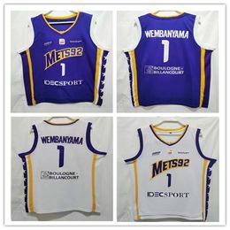 Men Levallois Metropolitans Mets92 Victor Wembanyama #1 Basketball Jerseys Blue White