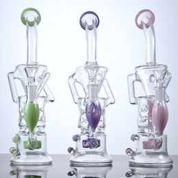 Milk Pink Green Purple Hookahs Double Recycler Fab Egg Smoking Accessories Dab Rigs Oil Rig Turbine Perc Percolator With Bowl HR319