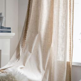 Curtain & Drapes Cotton Linen Lace Tassel Country Style Window Hanging Blackout Curtains For Bedroom Easy Drape Dector