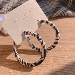 Hoop Earrings Colourful L 925 Sterling Silver Exaggerate Zebra Print White Black Colour Big Circular For Women Fashion Jewellery