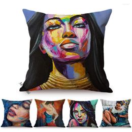 Pillow Elegant Lady Portrait Fashion Woman Oil Painting Decorative Cover Cool Girl Cubism Self Sofa Throw Case