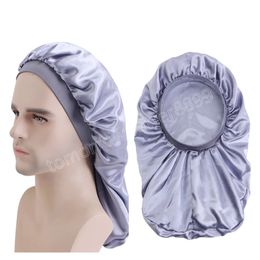 Mens Double Layer Satin Long Bonnet Dreadlock With Elastic Band Night Sleeping Cap Hair Care Chemo Cap Soft Headcover