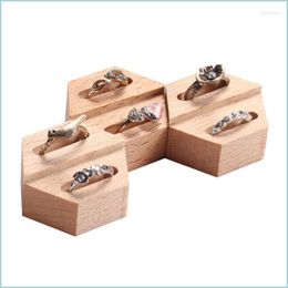 Jewelry Pouches Bags Jewelry Pouches Bags Hexagon Ring Display Stand Wooden Couples Storage Rack Holder Organizer Accessories Small Dhc9U