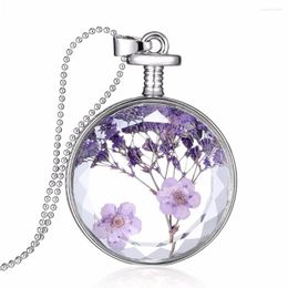 Pendant Necklaces Natural Real Red Decorative Dried Flowers Necklace Dry Flower Plants Jewellery Heart Metal Glass Drop