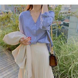 Women's Blouses Spring Vintage Stripe Shirt Female Oversize Tops Women Long Sleeve Girls Blouse Summer Femme Blusas