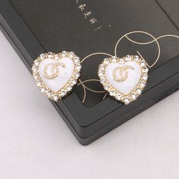 Classics 18K Gold Plated Luxury Brand Designers Letters Stud Heart Geometric Famous Women Crystal Rhinestone Imitation Pearl 925 Silver Earring Wedding Jewerlry