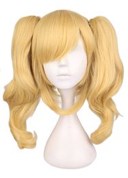 Popular cosplay light gold tiger mouth clip double horsetail animation wig