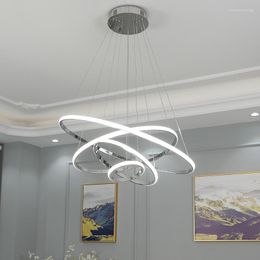 Chandeliers Chrome Plated Modern LED Chandelier For Dinning Room Living Decoration Lampadario Moderno Lustre Circel Rings