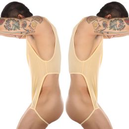 Men's Body Shapers Men's One-piece Back Hollow Sexy Lingerie Vest Hip Exposed Breathable Ultra-thin Gay Tight Clothes Sissy Underwear