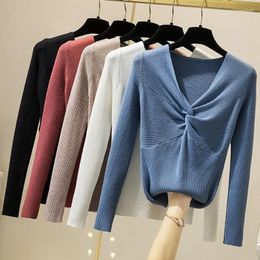 Women's Sweaters 2022 Autumn Winter Clothes Christmas Women Knit Tops Ruched Solid Basic Slim Knitted Pullovers Female