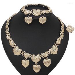 Necklace Earrings Set & Yulaili Heart Shape I Love You Crystal Charm XO Pendant Stud Bracelet Ring Party