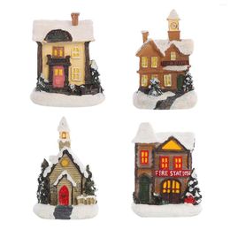 Christmas Decorations 4 Inch Village Houses With LED Light Resin Up Miniatures Snow House Scene Battery Operate Excitement