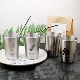 Mugs 350ml/500ml Leaf Pattern Beer Cup 304 Stainless Steel Coffee Mug Kitchen Drinkware Glass Tumbler Summer Cold Water Holder