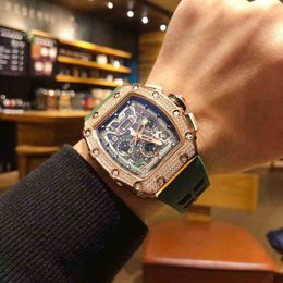 Luxuriöse Herren-Mechanik-Uhren-Armbanduhr, Netzrot, RM011, voller Sky-Stern-Diamant, eingelegte mechanische Herrenuhr, multifunktionaler Wein