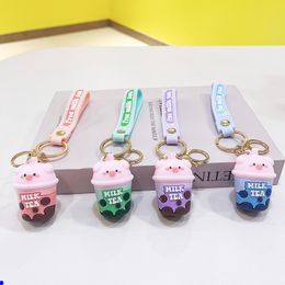 Decompression Toy Piglet milk tea cup bag small pendant cartoon key chain auto parts doll creativity