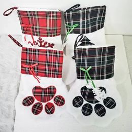 Cat Dog Paw Stocking Christmas Sock Decoration Snowflake Footprint Pattern Xmas Stockings Apple Candy Gift Bag for Kid 1017