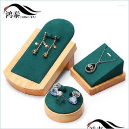 Jewellery Pouches Bags Jewellery Pouches Bags Fashion Green Display Props Pendant Necklace Rack Solid Wood Ring Earring Base Set Combin Dhq7Z