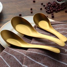 Stainless Steel Soup Spoons Gold Cooked Rice Scoop Children Kids Dinner Tableware Kitchen Accessories JNB16406