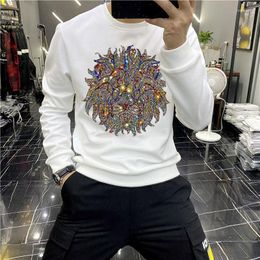 Men's Hoodies Men's Warm Thickening Winter Diamond Brand Hoodie Youth Oversized Pullover 5 Color Rhinestone Top Sweatshirt