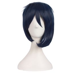 Popular synthetic linear animation cosplay blue short hair anti curling fluffy wig