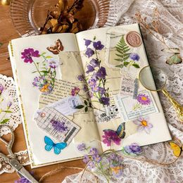 Gift Wrap 6 Styles 100Pcs/Bag Vintage Botanical Stickers Aesthetic Flowers Hand Account Material Decorative Stationery